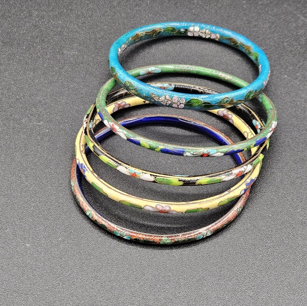 Set of 5 Cloisonne bangle bracelets